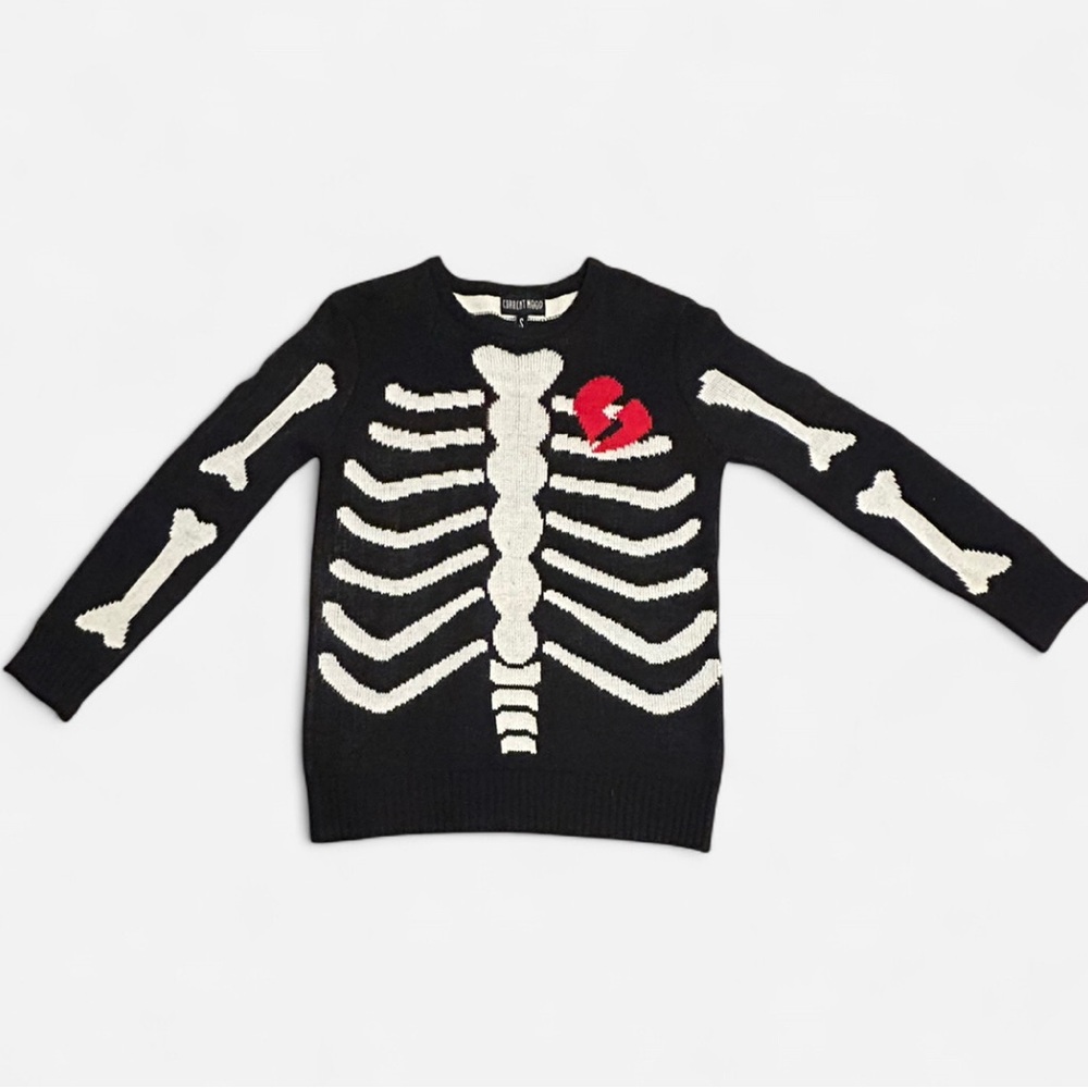 Dolls Kill Current Mood Small Black Skull Sweater